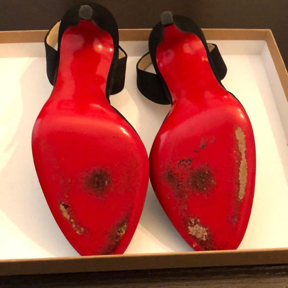 Christian Louboutin Black Satin Sling Back Pumps - Picture 2 of 10